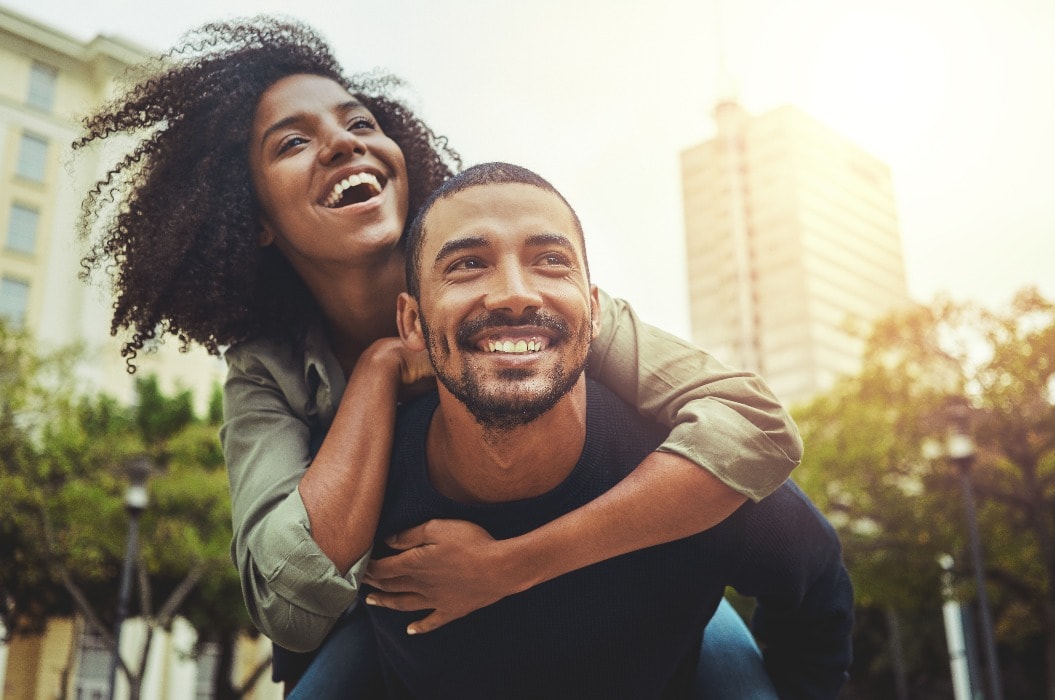 Young couple in love having fun in the city